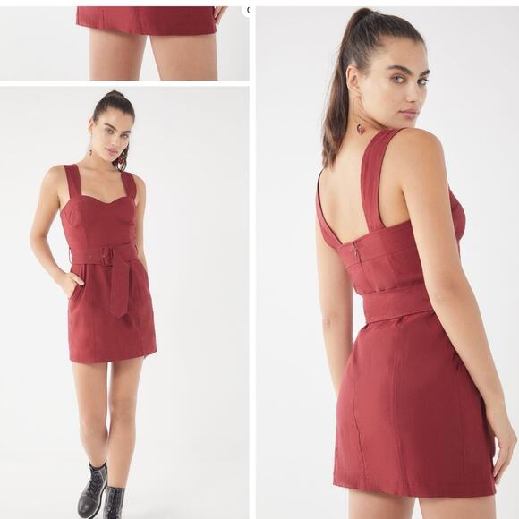 Urban Outfitters Dresses & Skirts - Urban Outfitters Women Angelique Belted Sleeveless Linen Mini Dress Red Size 2